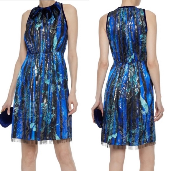 Elie Tahari Demitria Metallic Floral Print Dress - Picture 2 of 11